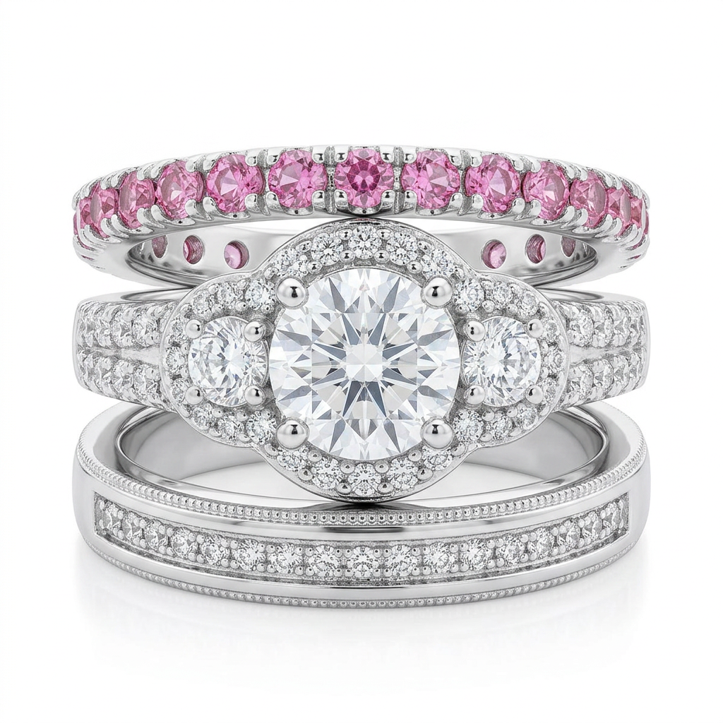 Avera Fancy Wedding Set 5 / Silver Stackable Ring Collection