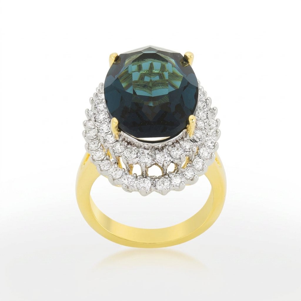 Avera Two-Tone Double Halo Cocktail Ring in Multi-Metal Finish