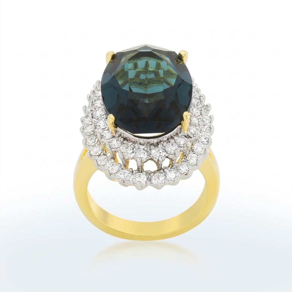 Avera Two-Tone Double Halo Cocktail Ring in Multi-Metal Finish