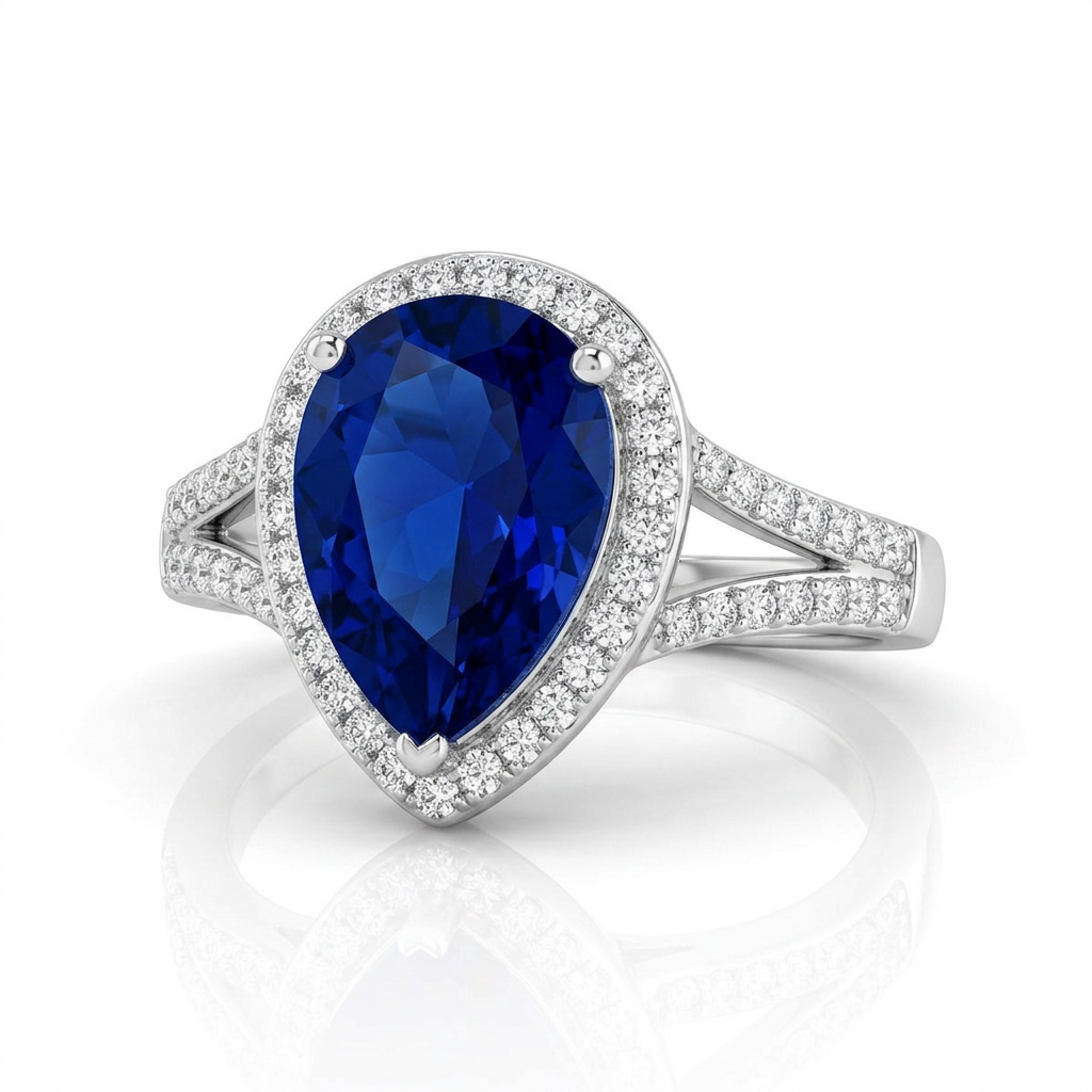 Avera Halo Solitaire Pear Engagement Ring In Silver Tone