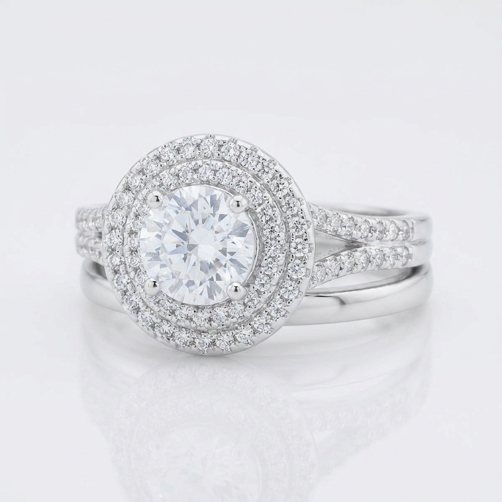 Avera Pave Round Wedding Ring Set In Sterling Silver