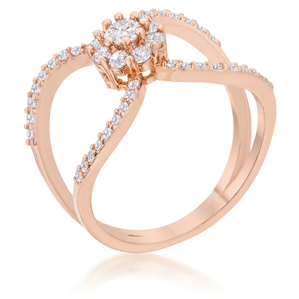 Avera 0.4ct Cubic Zirconia Delicate Floral Wrap Ring in Pink