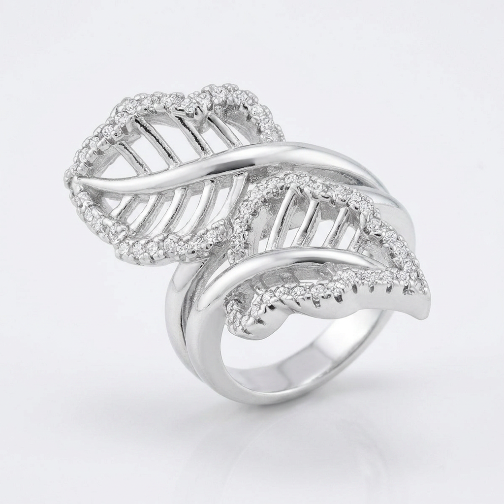Avera Lina 0.4ct Cubic Zirconia Leaf Wrap Ring in Silver