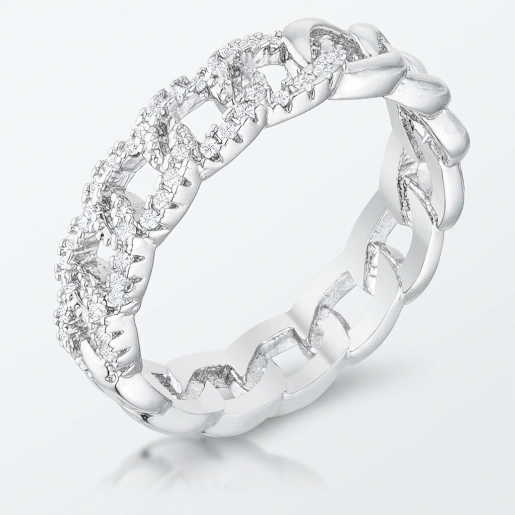 Avera Interlocking Chain Design Ring with Cubic Zirconia