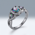 Avera 1.43Ct Hematite Plated Mystic And Cubic Zirconia Three Stone Twisted Shank Ring