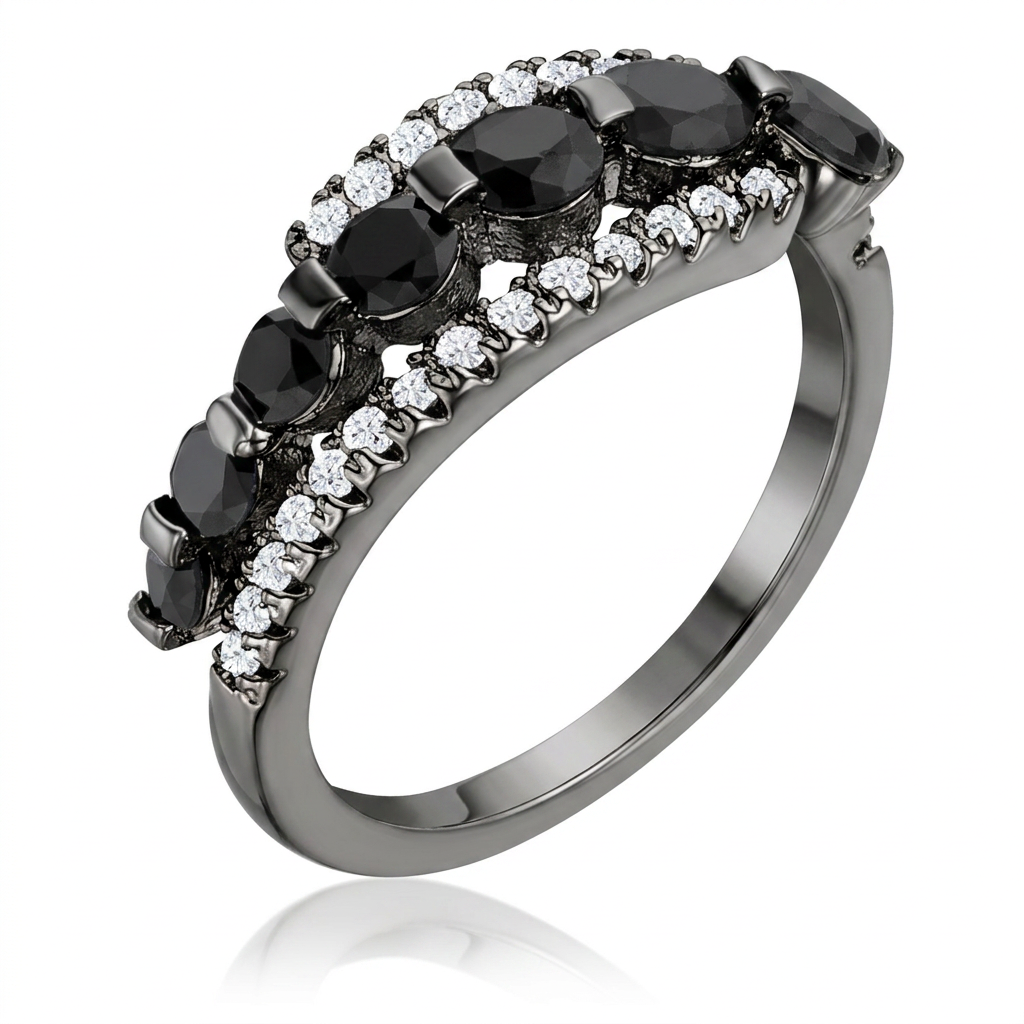 Avera 1.06Ct Hematite Plated Graduated Cubic Zirconia Half Eternity Ring