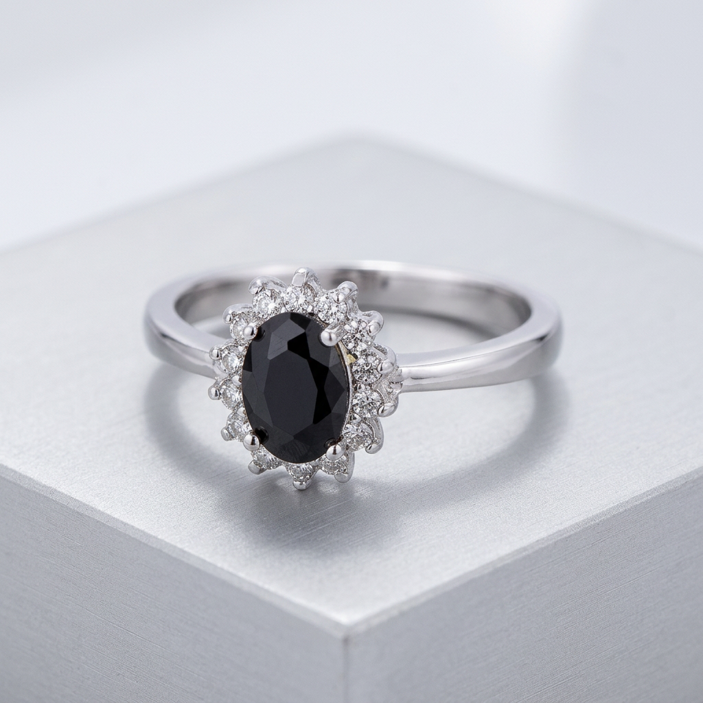 Avera Petite Oval Ring With Black Cubic Zirconia