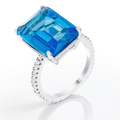 Avera 15Ct Plated Emerald Cut Pave Ring With Blue Stone