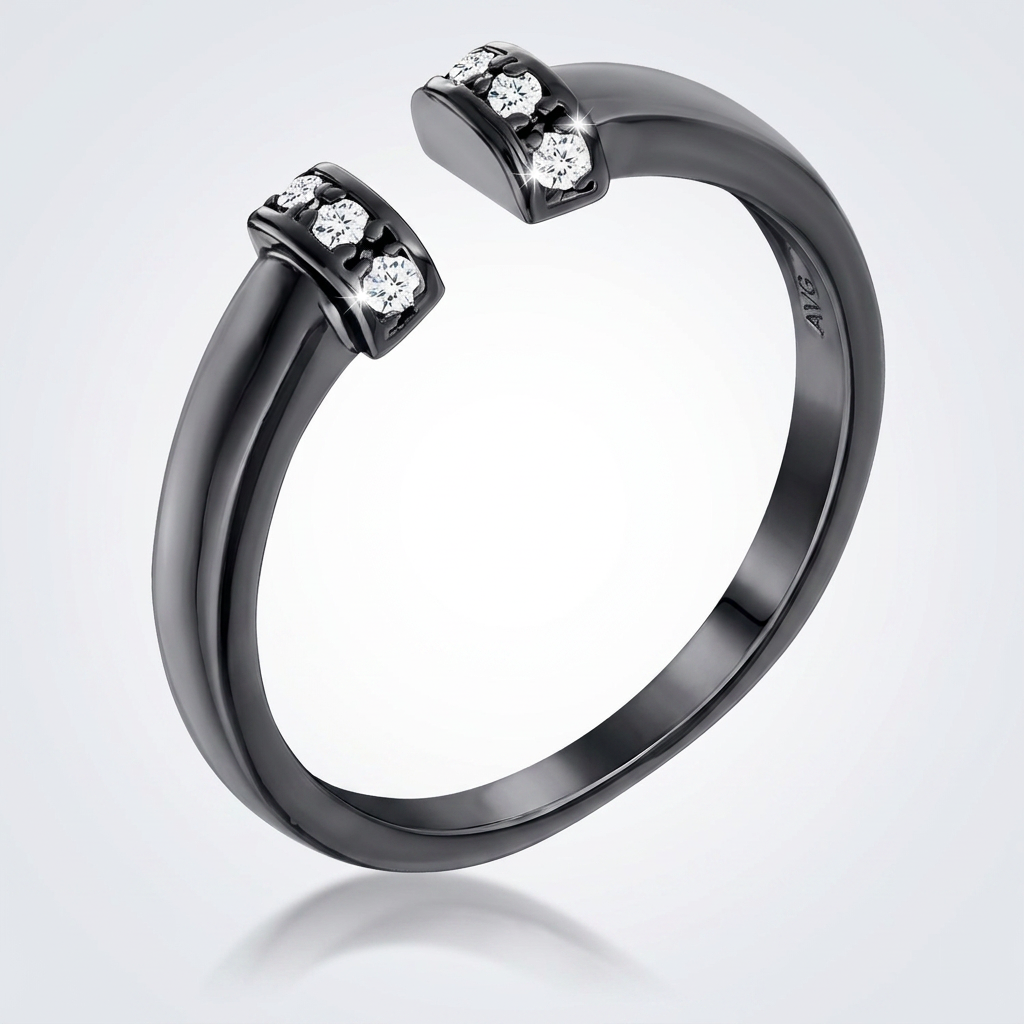 Avera Hematite Petite Cz Open Cuff Ring
