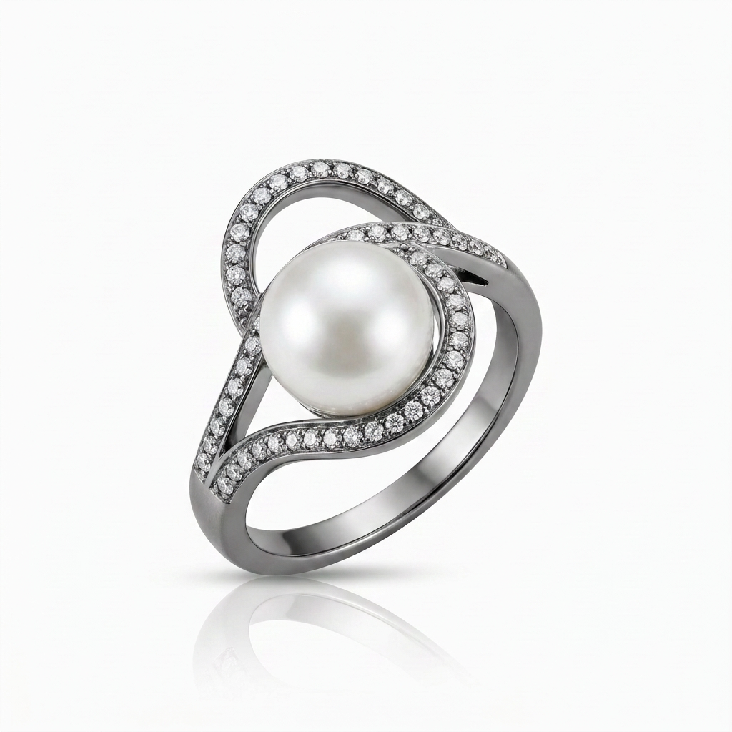Avera Hematite Pearl Interlocked Double Teardrop Ring