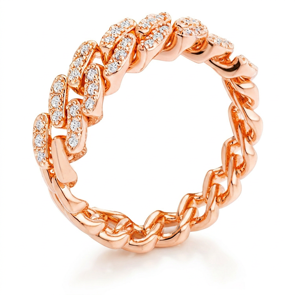 Avera Cz Round Cut Flexible Chain Ring In Pink