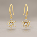 Avera Dainty Snowflake Drop Earrings in Polished Gold