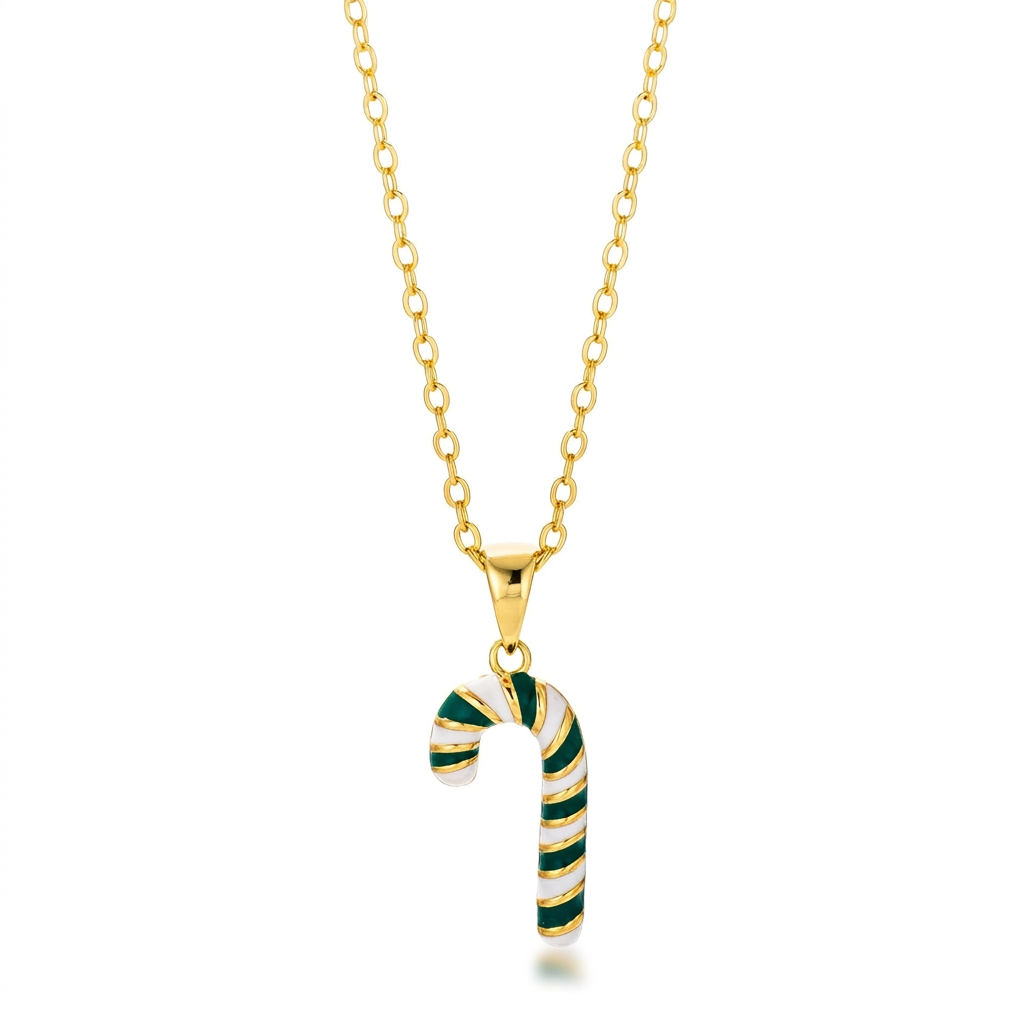 Avera Enamel Candy Cane Necklace In Gold Tone
