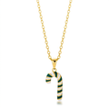 Avera Enamel Candy Cane Necklace In Gold Tone