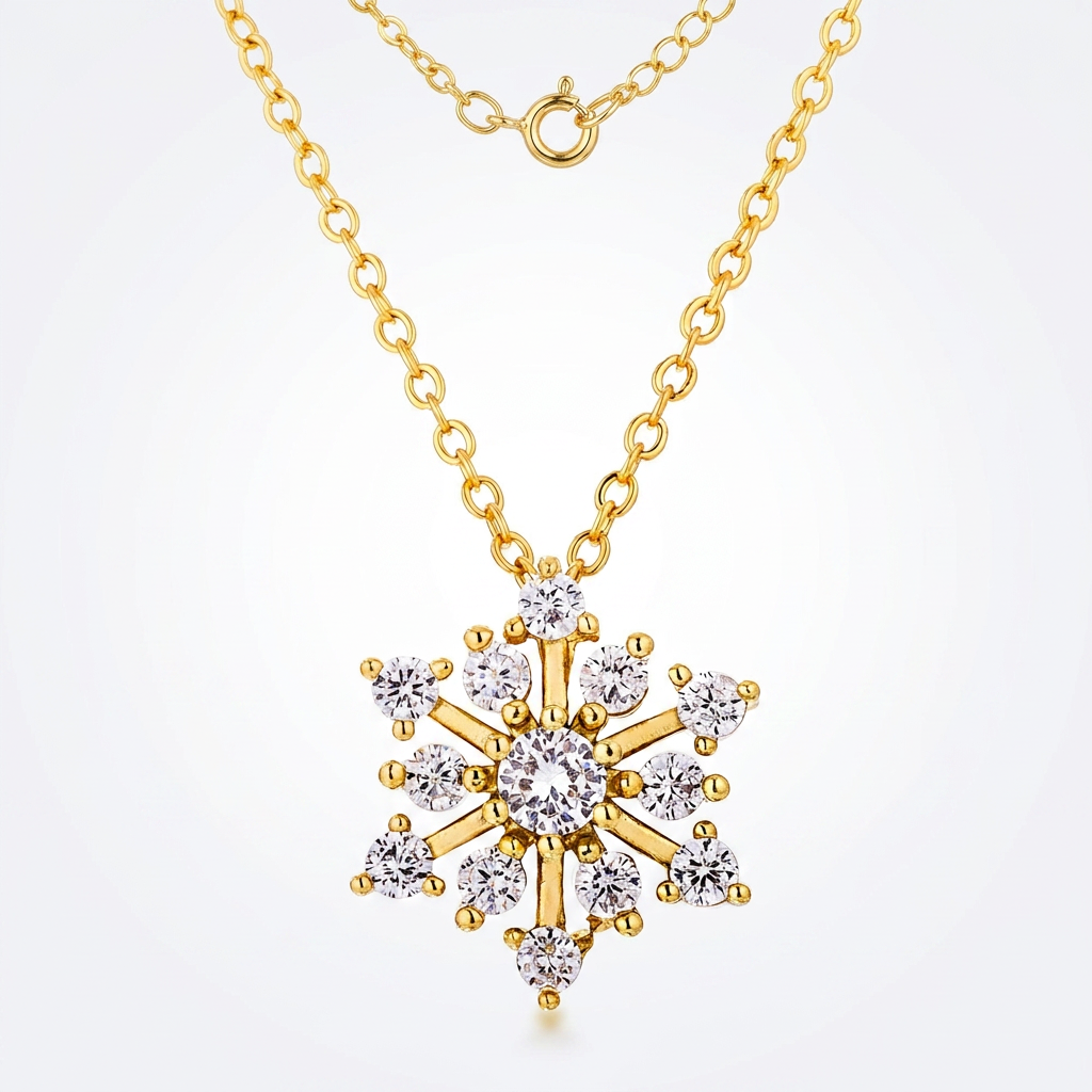Avera Contemporary Cz Snowflake Necklace In Gold Tone