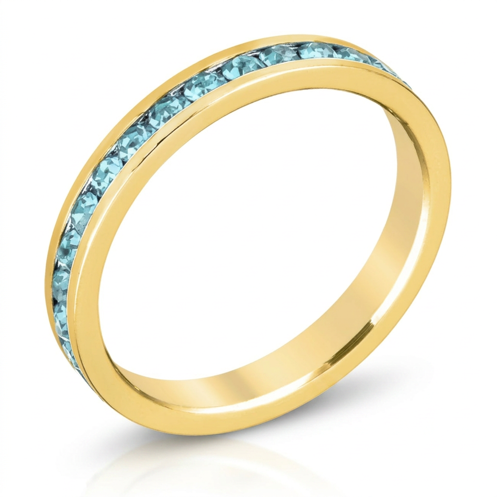 Avera Stylish Stackables Aqua Crystal Gold Ring