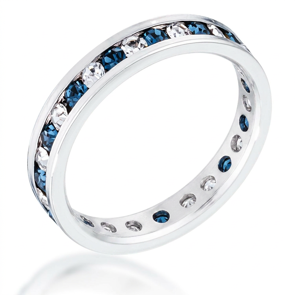 Avera Clear and Blue Alternating Crystal Eternity Ring