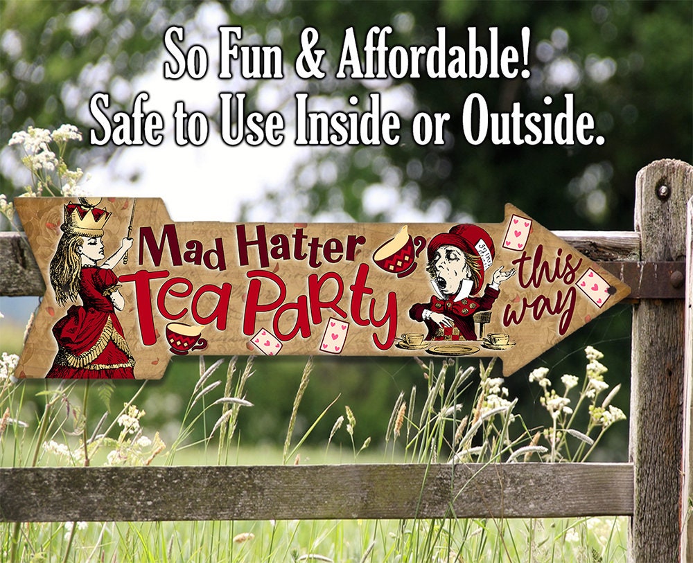 Mad Hatter Tea Party This Way - Directional Arrow - Metal Sign