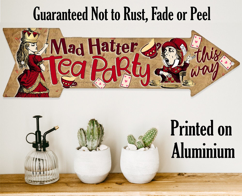 Mad Hatter Tea Party This Way - Directional Arrow - Metal Sign