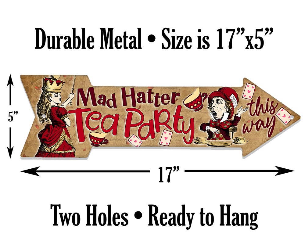 Mad Hatter Tea Party This Way - Directional Arrow - Metal Sign