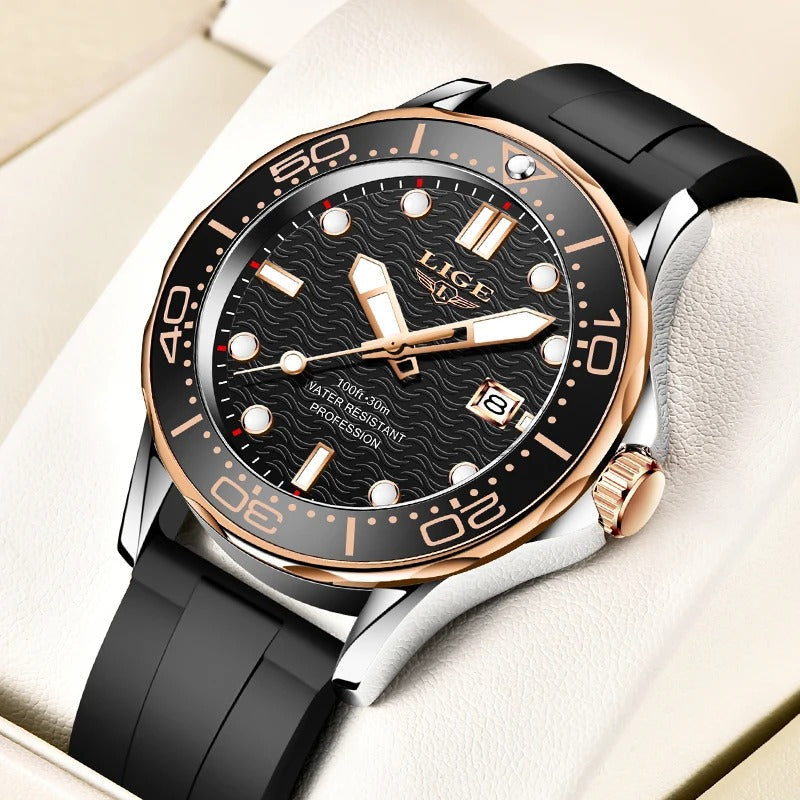 Black Multifunctional Sport Men Watches Luxury Quartz Watches Fashion Chronograph Stylish Elegant Comfortable Watch For Men