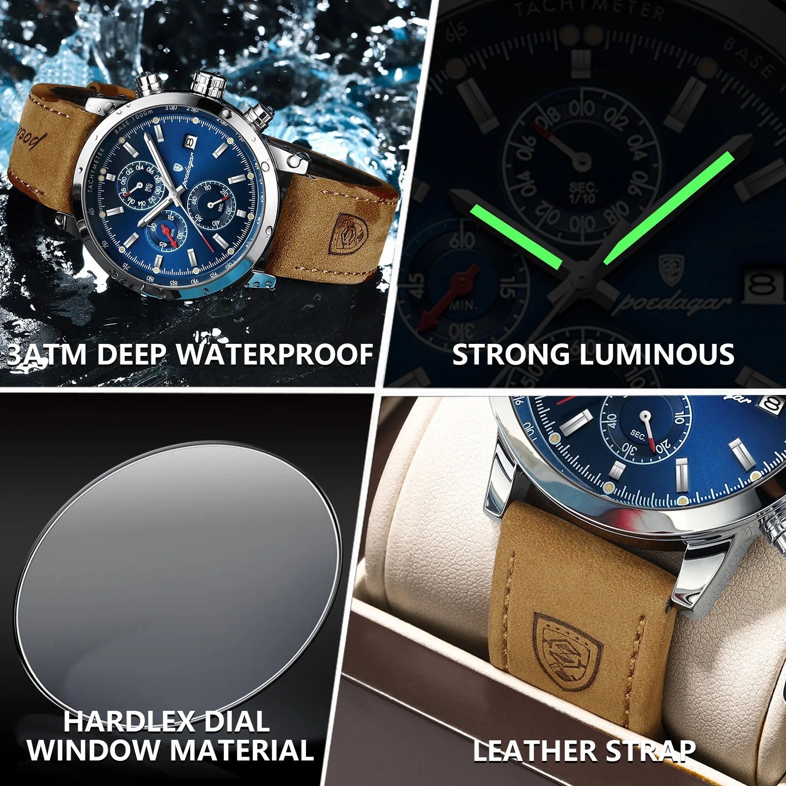 New Top Luxury Mens Watch Quartz Clock Waterproof Classic Automatic Chronograph Military Wrist Watches for Men