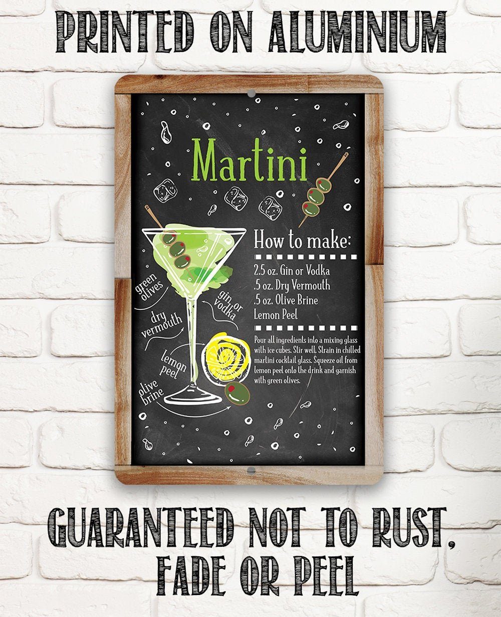 Martini Bar Recipe - Metal Sign