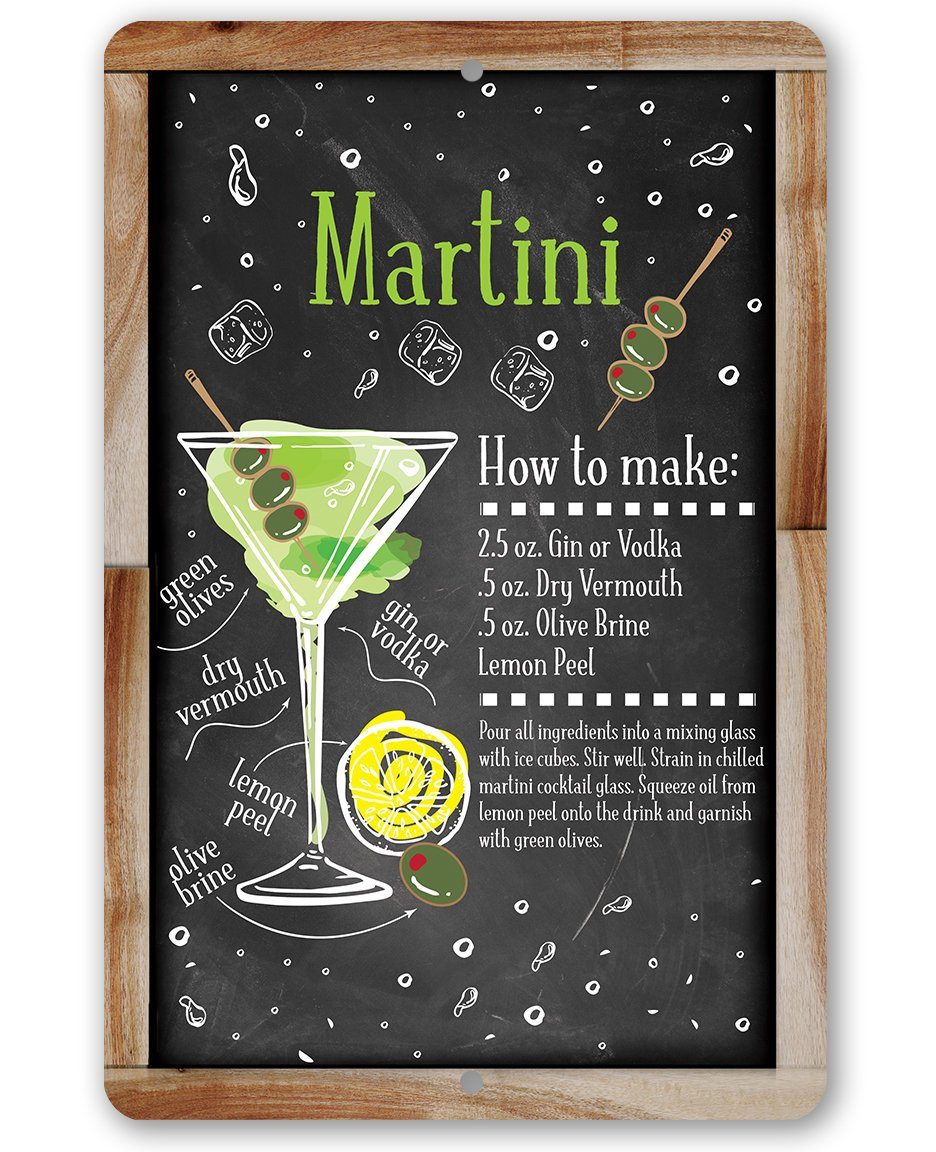 Martini Bar Recipe - Metal Sign