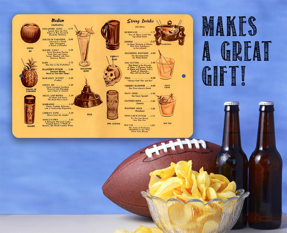 Tiki Drinks Menu - Metal Sign