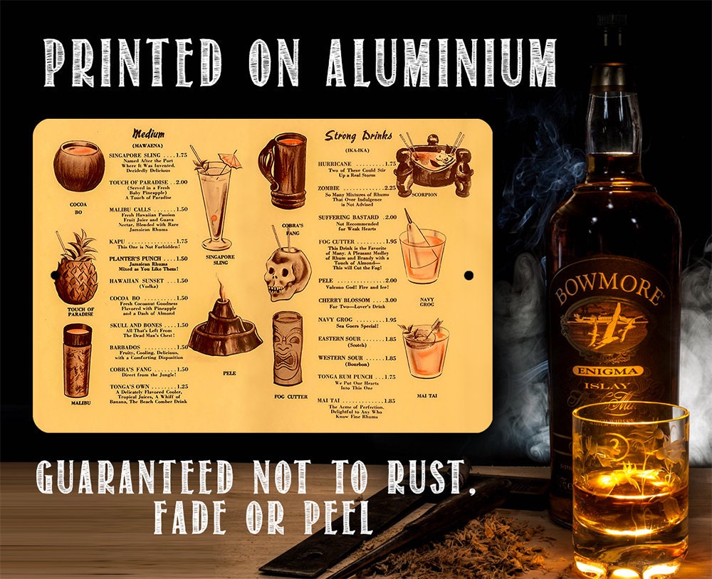 Tiki Drinks Menu - Metal Sign