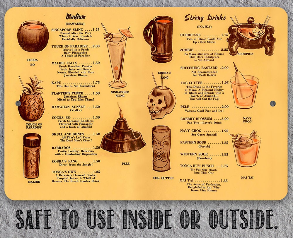 Tiki Drinks Menu - Metal Sign