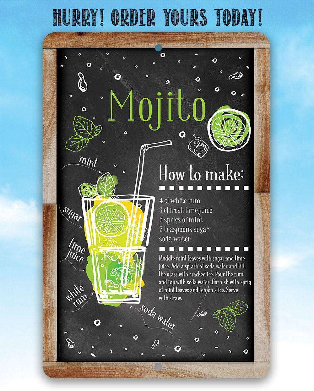 Mojito Bar Recipe - Metal Sign