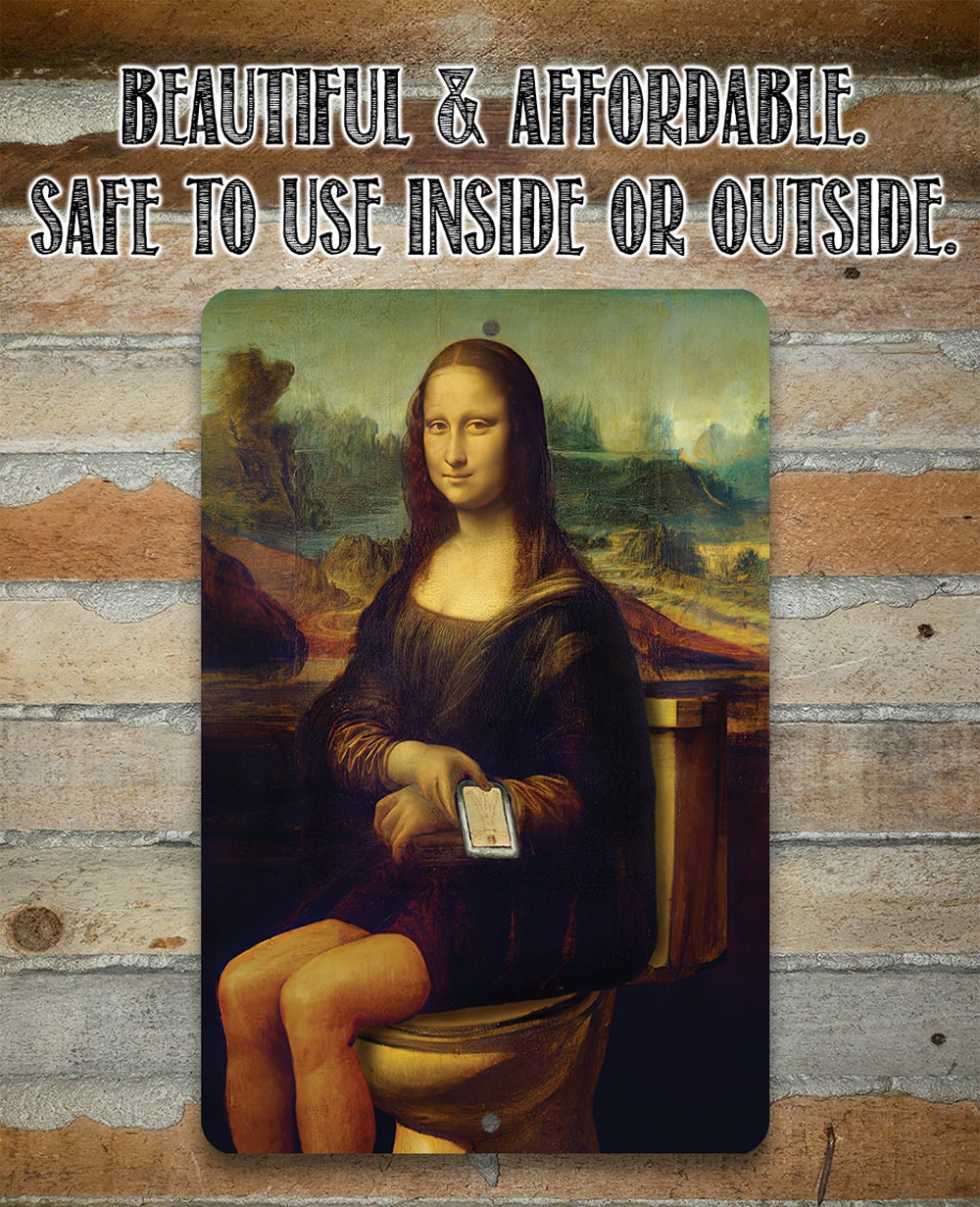 Mona Lisa on the Toilette Painting - Metal Sign