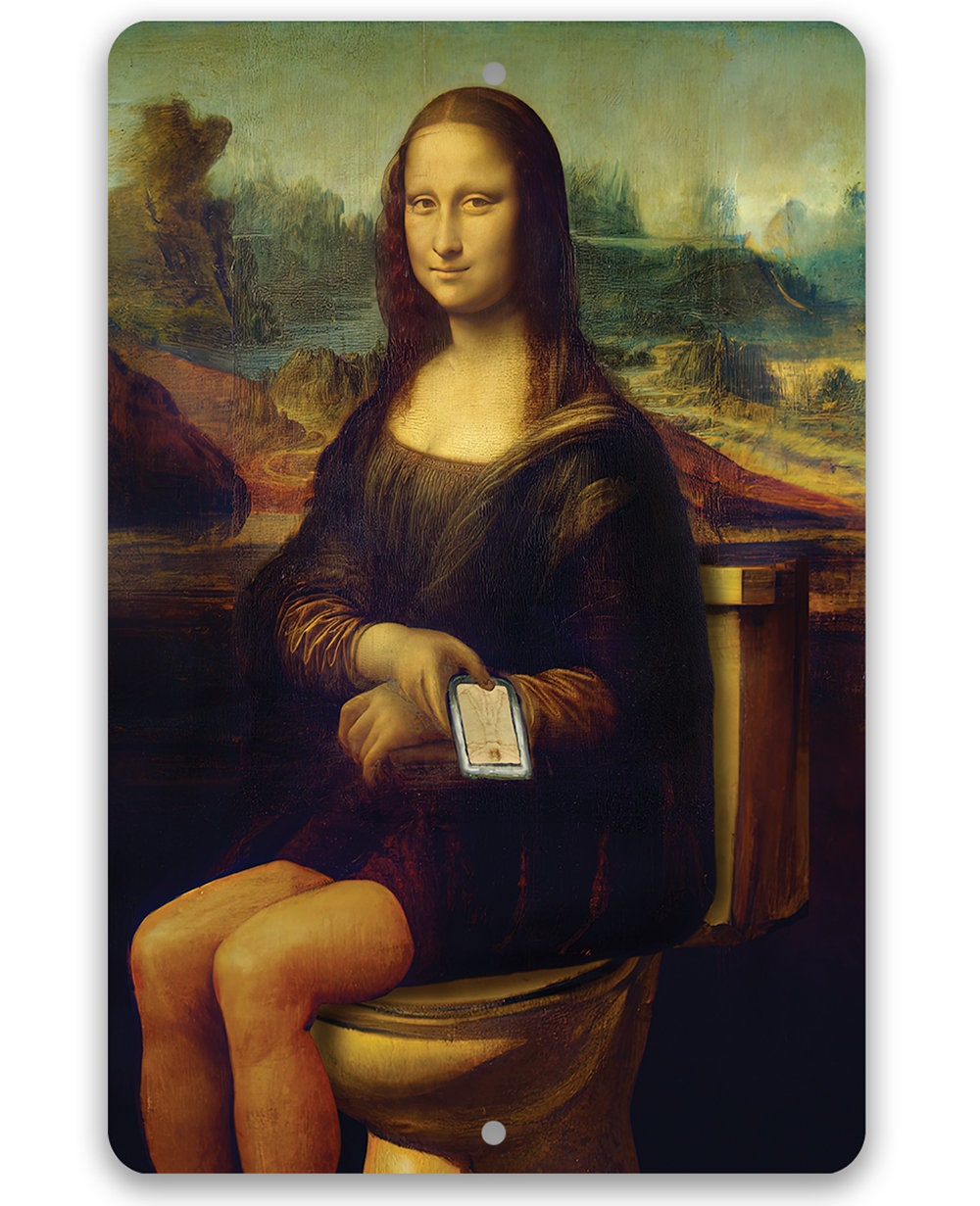 Mona Lisa on the Toilette Painting - Metal Sign