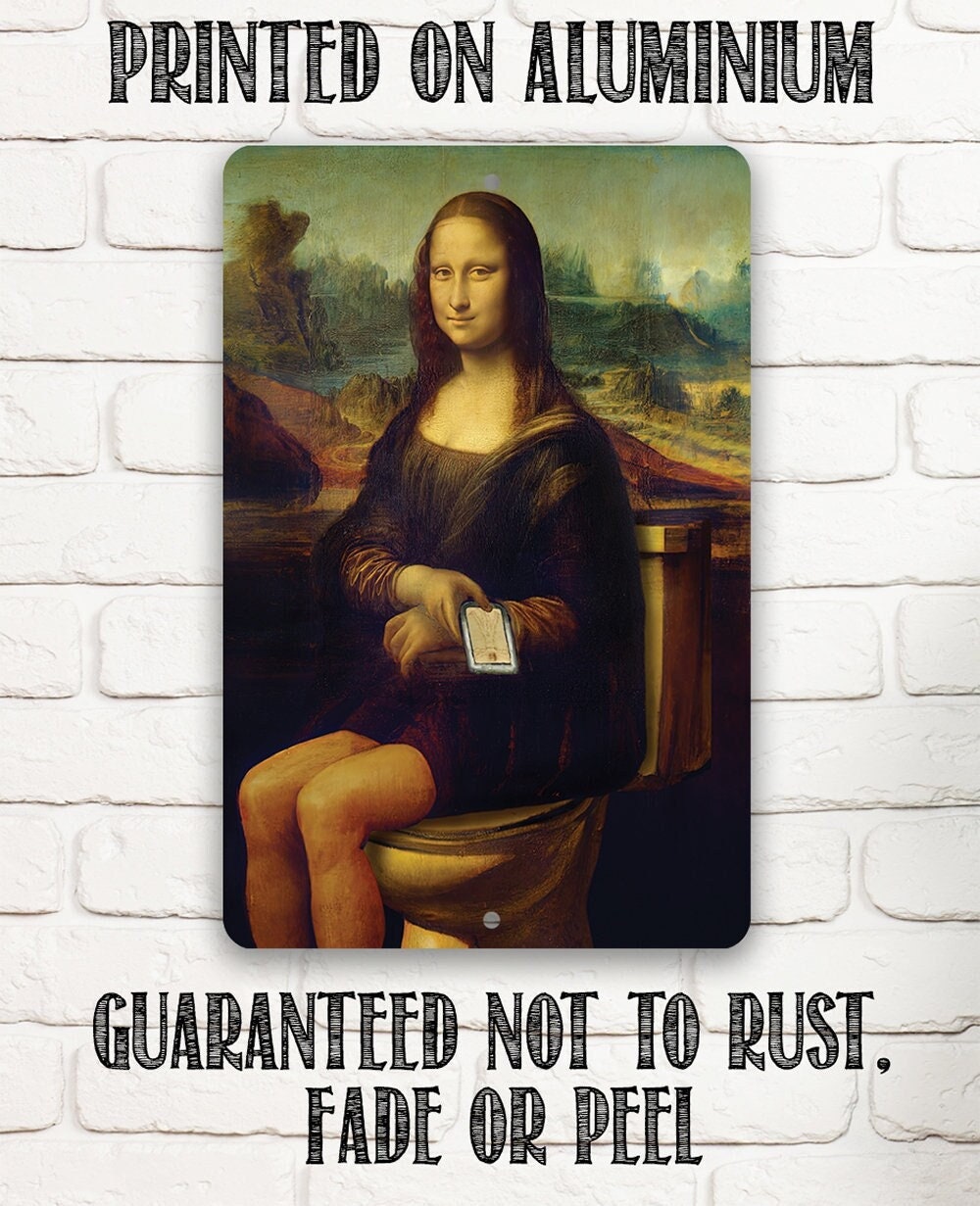 Mona Lisa on the Toilette Painting - Metal Sign