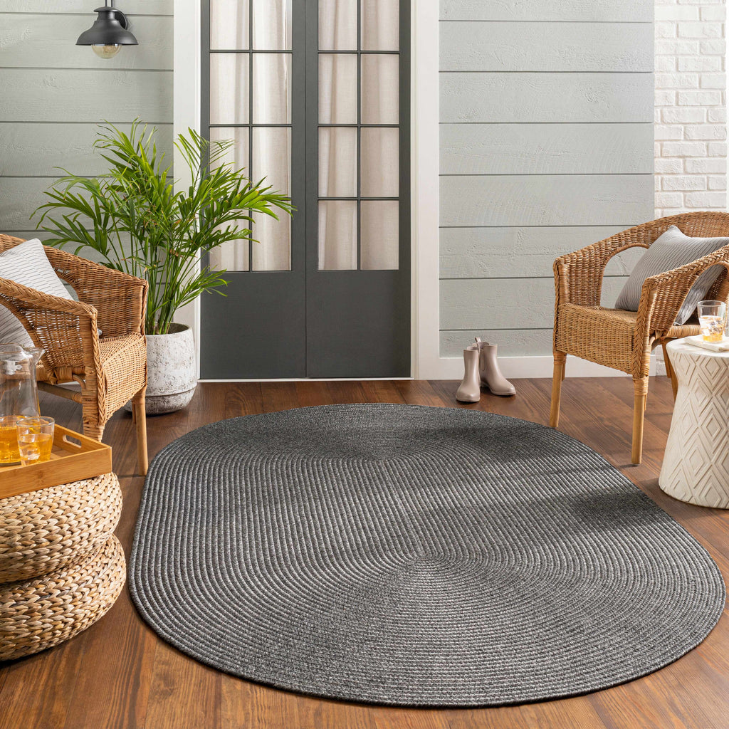 Black Braided Faux Jute Outdoor Rug