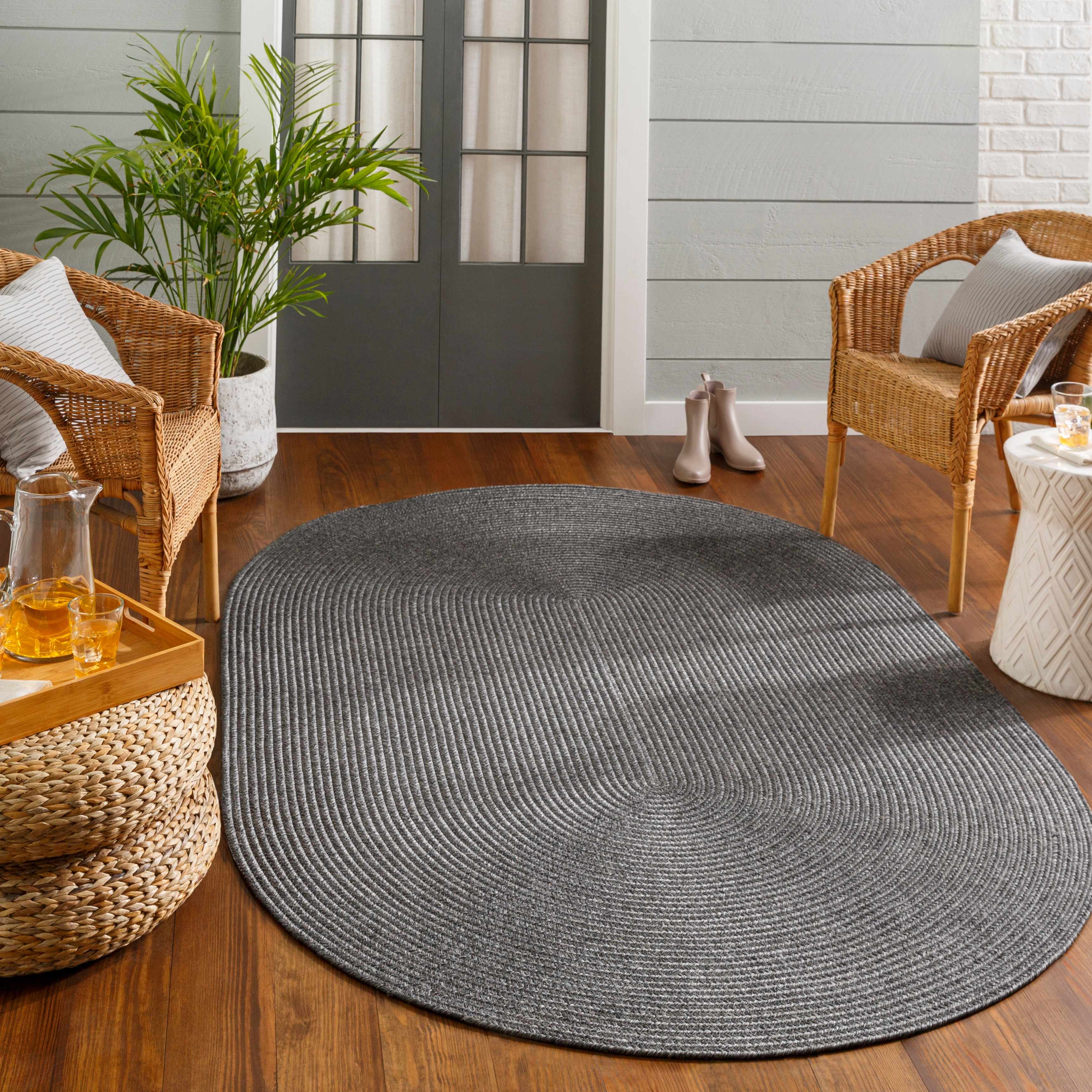 Black Braided Faux Jute Outdoor Rug