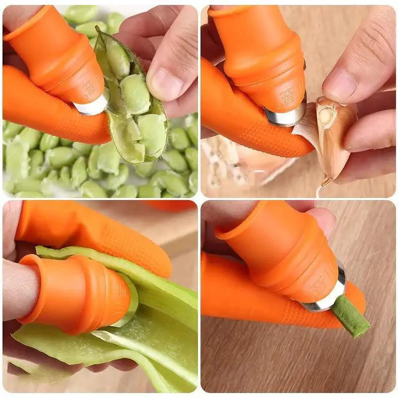 Multi-Functional 1 Set Silicone Finger Protector With Blade For Fruits Vegetable Thumb Knife Finger Guard Kitchen Accessories