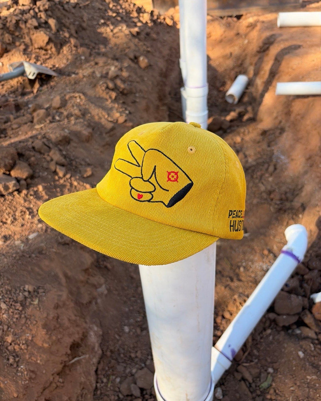 PL Series Corduroy Snapback Hat- MUSTARD YELLOW- BLACK LOGO w/ BOLD style