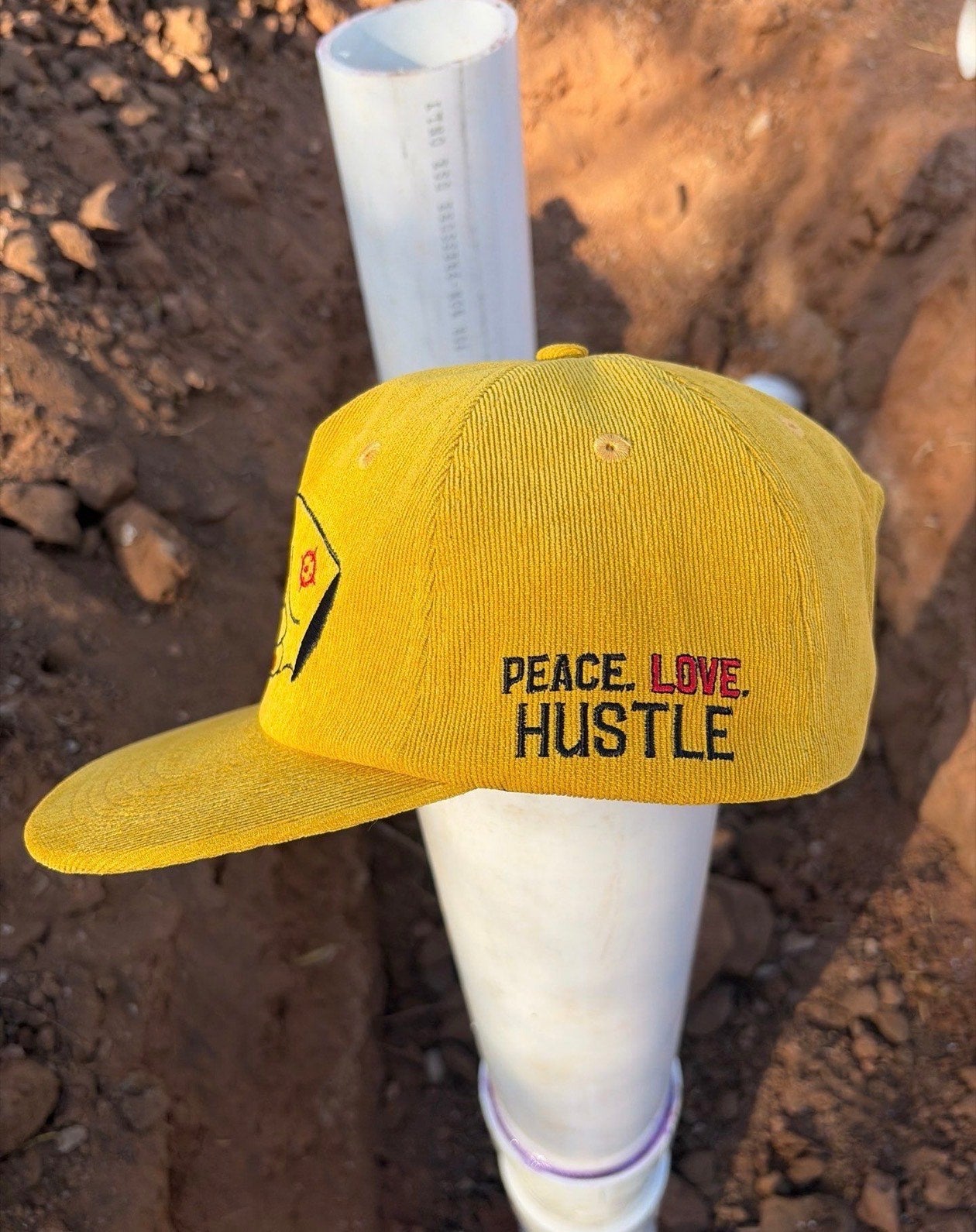 PL Series Corduroy Snapback Hat- MUSTARD YELLOW- BLACK LOGO w/ BOLD style