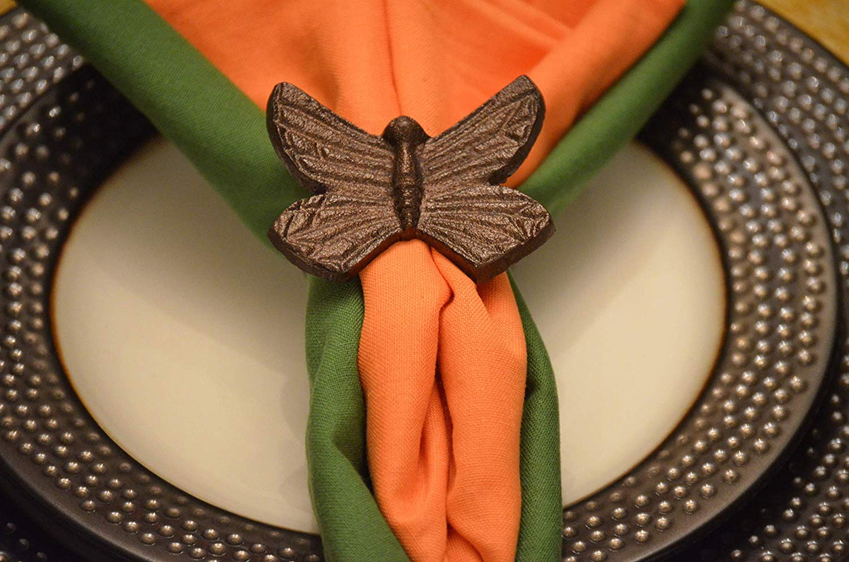 Vibhsa Antique Butterfly Napkin Rings | Set of 4, Handcrafted Aluminum