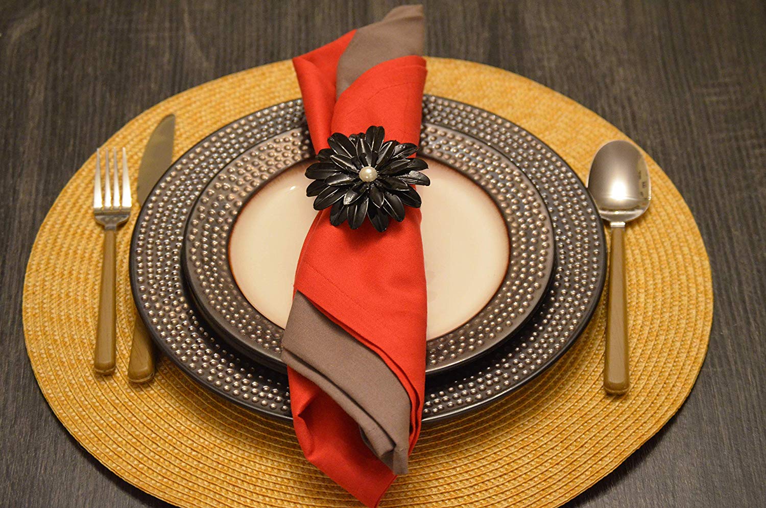 Vibhsa Black Floral Set of 4 Napkin Rings