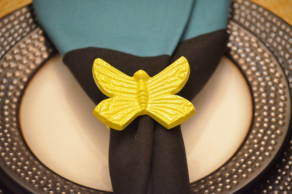 Vibhsa Yellow Butterfly Napkin Rings | Set of 4, Handcrafted Aluminum
