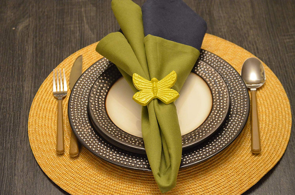 Vibhsa Yellow Butterfly Napkin Rings | Set of 4, Handcrafted Aluminum