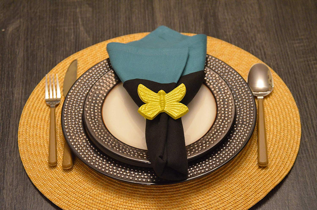Vibhsa Yellow Butterfly Napkin Rings | Set of 4, Handcrafted Aluminum