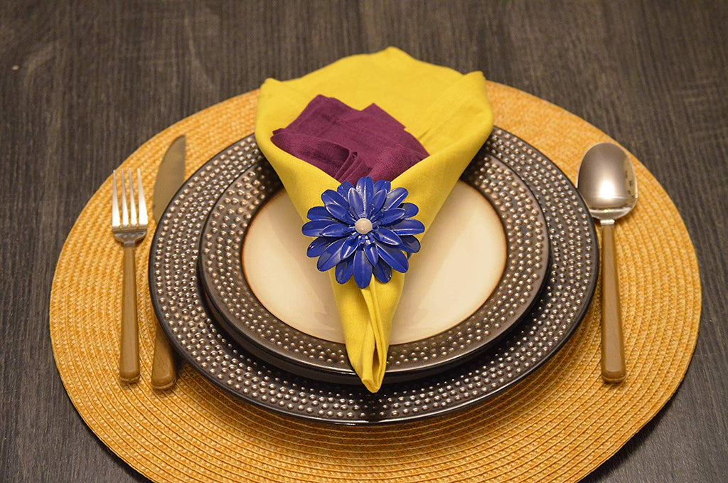 Vibhsa Blue Floral Set of 4 Napkin Rings