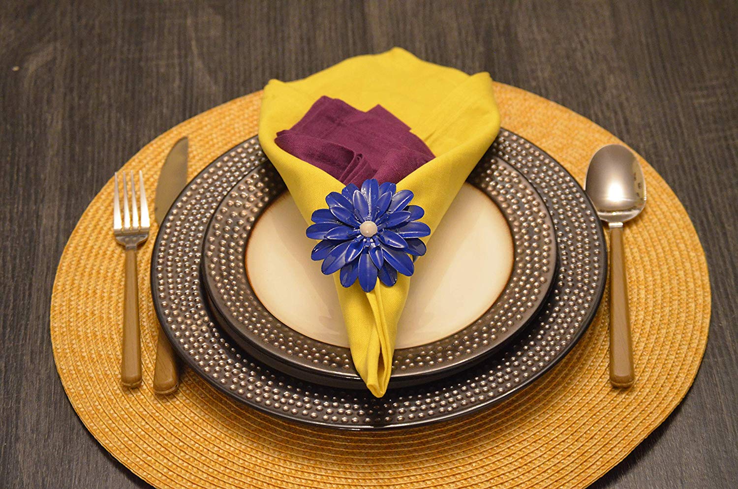 Vibhsa Blue Floral Set of 4 Napkin Rings