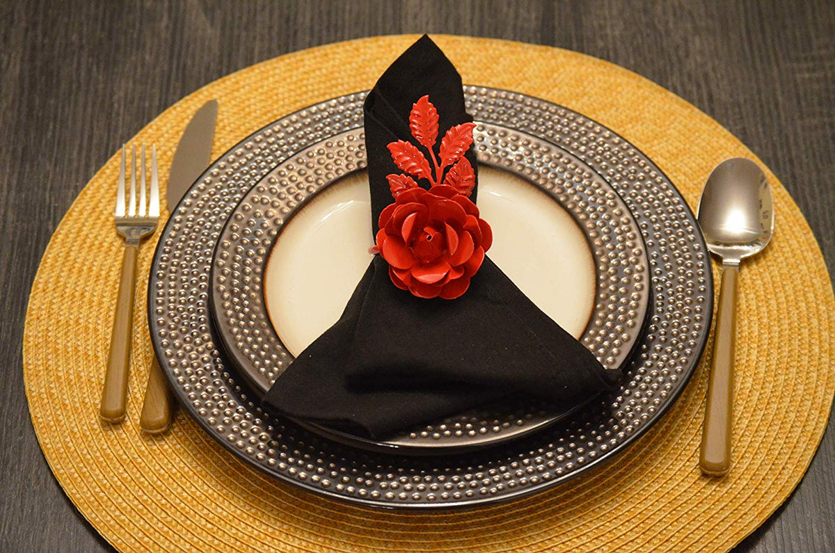 Vibhsa Red Rose Napkin Rings | Set of 4, Handcrafted