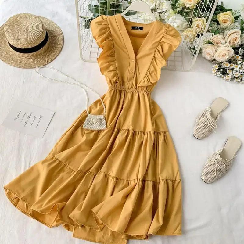 New Fashion Neck Ruffles Summer Dress Party Tank Sundress Women Casual Dresses For Women - Fashion Women Dresses