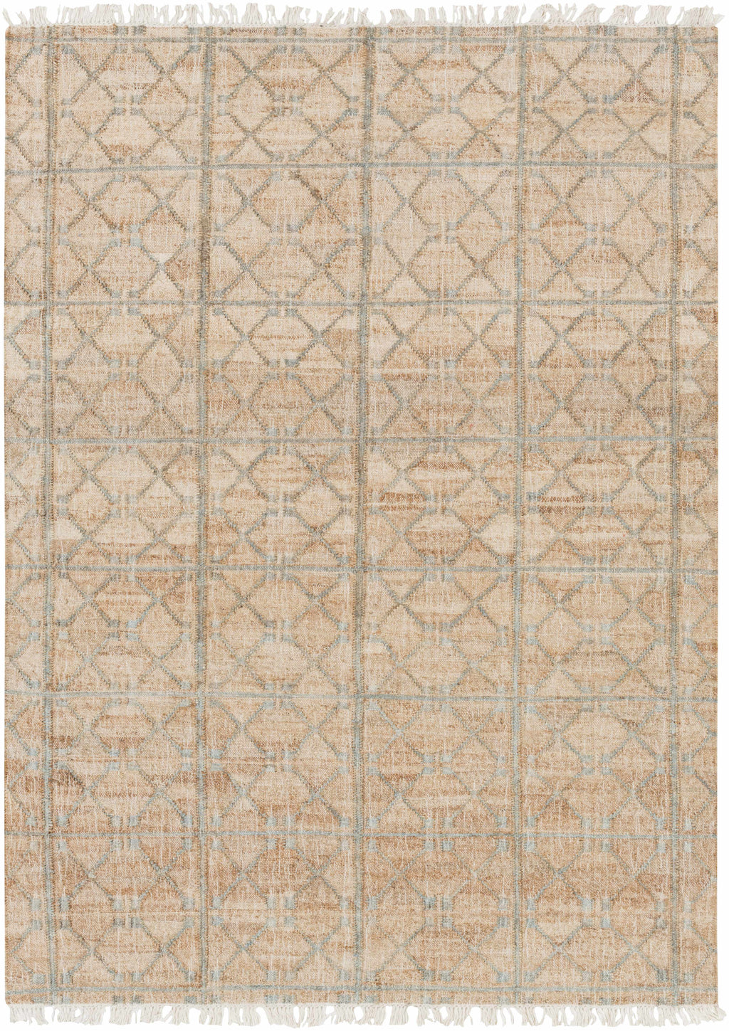 Rice Dusty Sage Fringed Jute Carpet